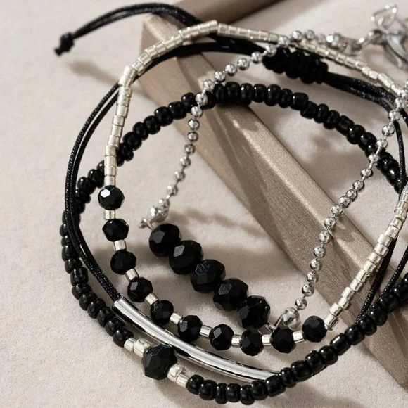 Boho Silver Tone Beaded Bracelet Set - Picture 4 of 4